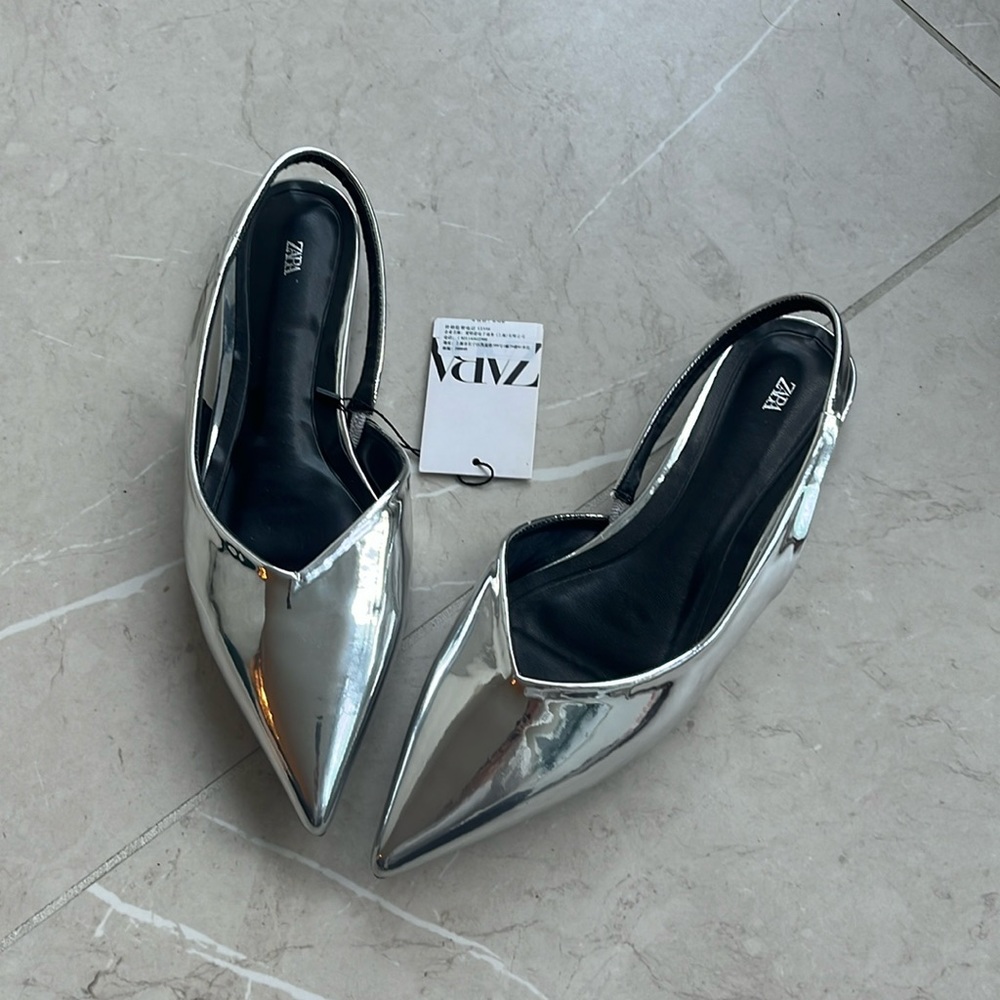 Zara Silver Flats